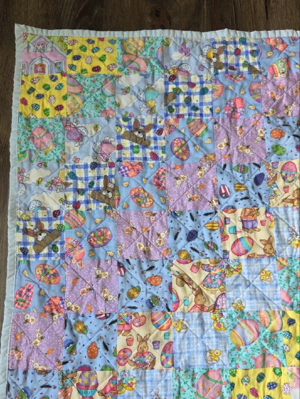 Handmade Pastel Patchwork  Baby Quilt Easter  Bunny Yellow Purple Blue